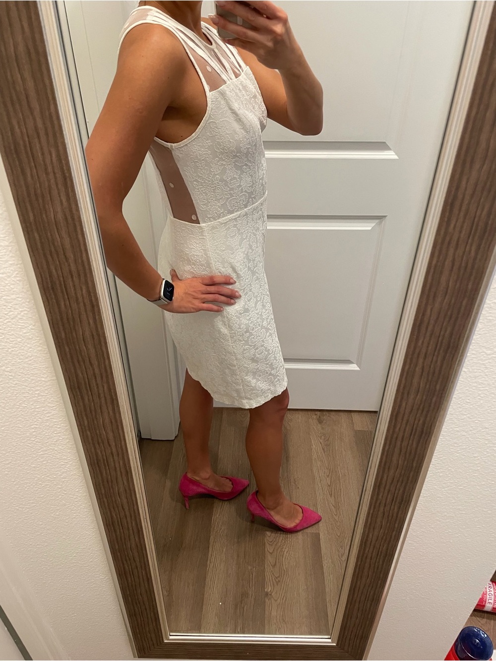 Forever 21 White Lace Mini Dress with Illusion Polka-Dot Yoke - Picture 5 of 5